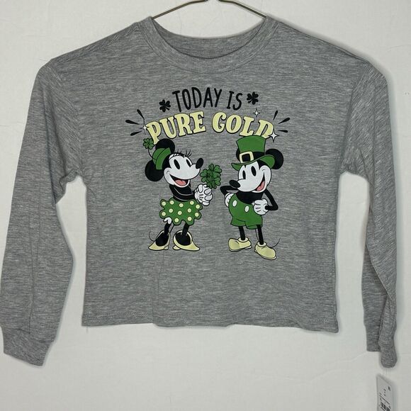 Disney Minnie & Mickey Mouse "Today is Pure Gold" Gray Long Sleeve T-shirt NEW! - Picture 1 of 4